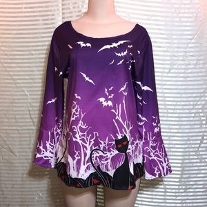 Black Cat Purple Ombré Bell Long Sleeve Scoop Neck